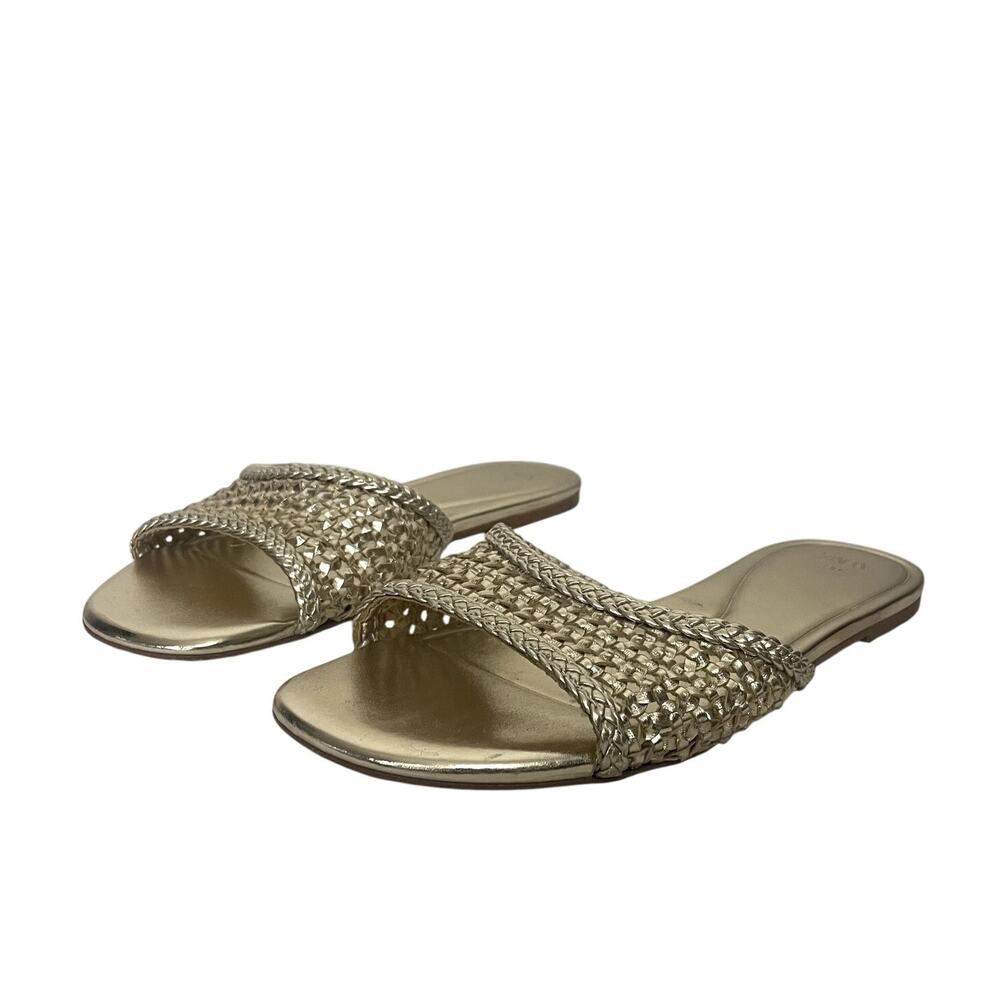 ZARA Gold Woven Slip-On Slide Sandals Women's EU 39 / US 8